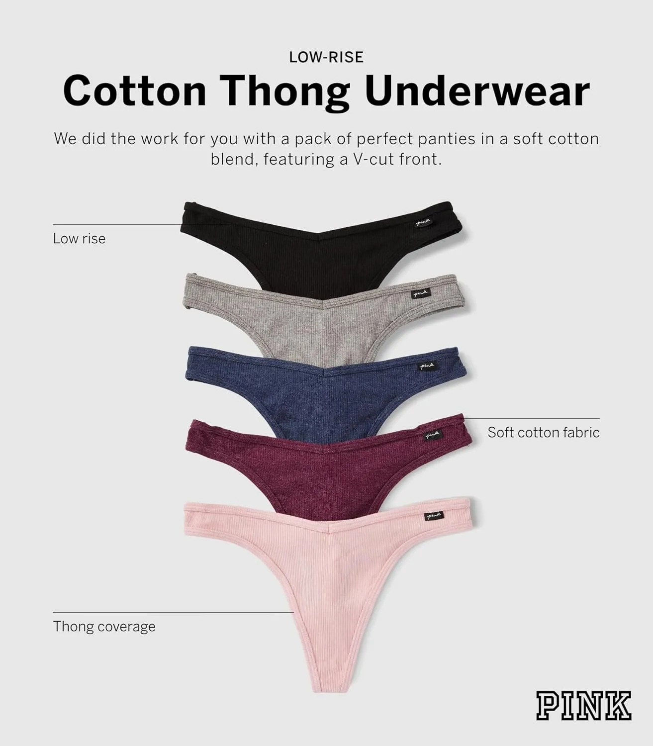 Victoria's Secret PINK Women's Cotton Thong Underwear, Panties for Women, Multi Pack (XS-XXL)