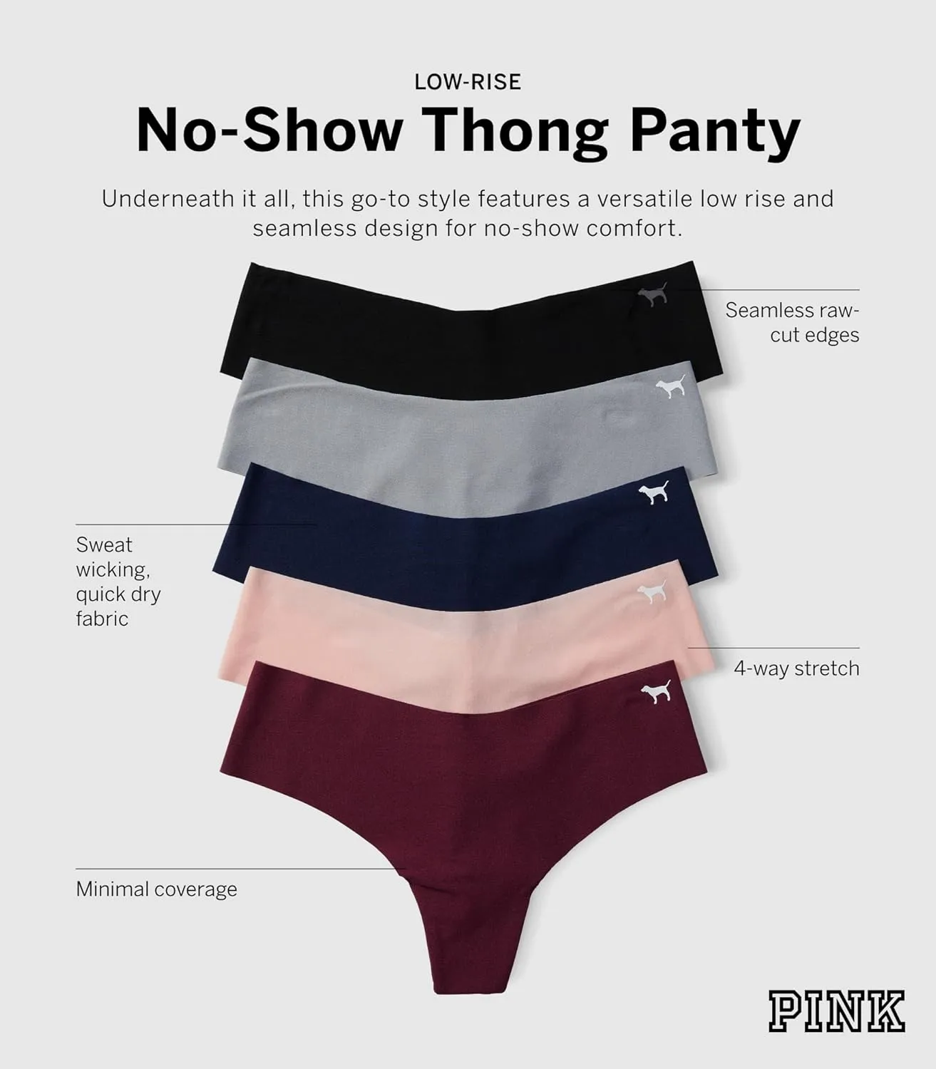 Victoria's Secret PINK Women's No Show Thong Underwear, Panties for Women, Multi Pack (XS-XXL)