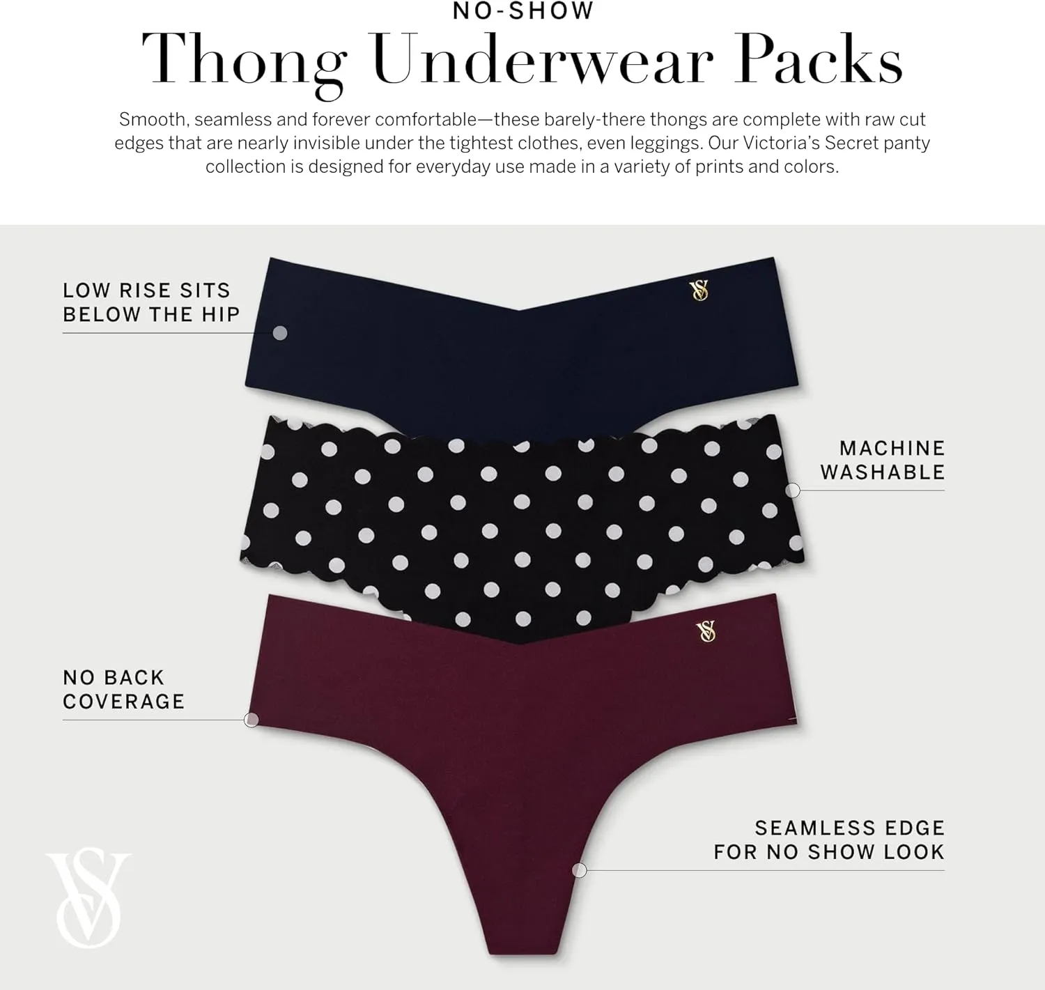 Victoria's Secret Women's No Show Thong Underwear, Panties for Women, Multi Pack (XS-XXL)