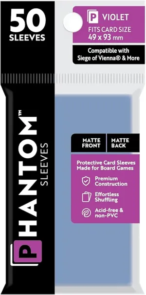Violet Size 49 x 93mm: Matte Front/Back - 50 Pack - Transparent Protective Card Sleeves for Board Games, Trading Cards & Card Games