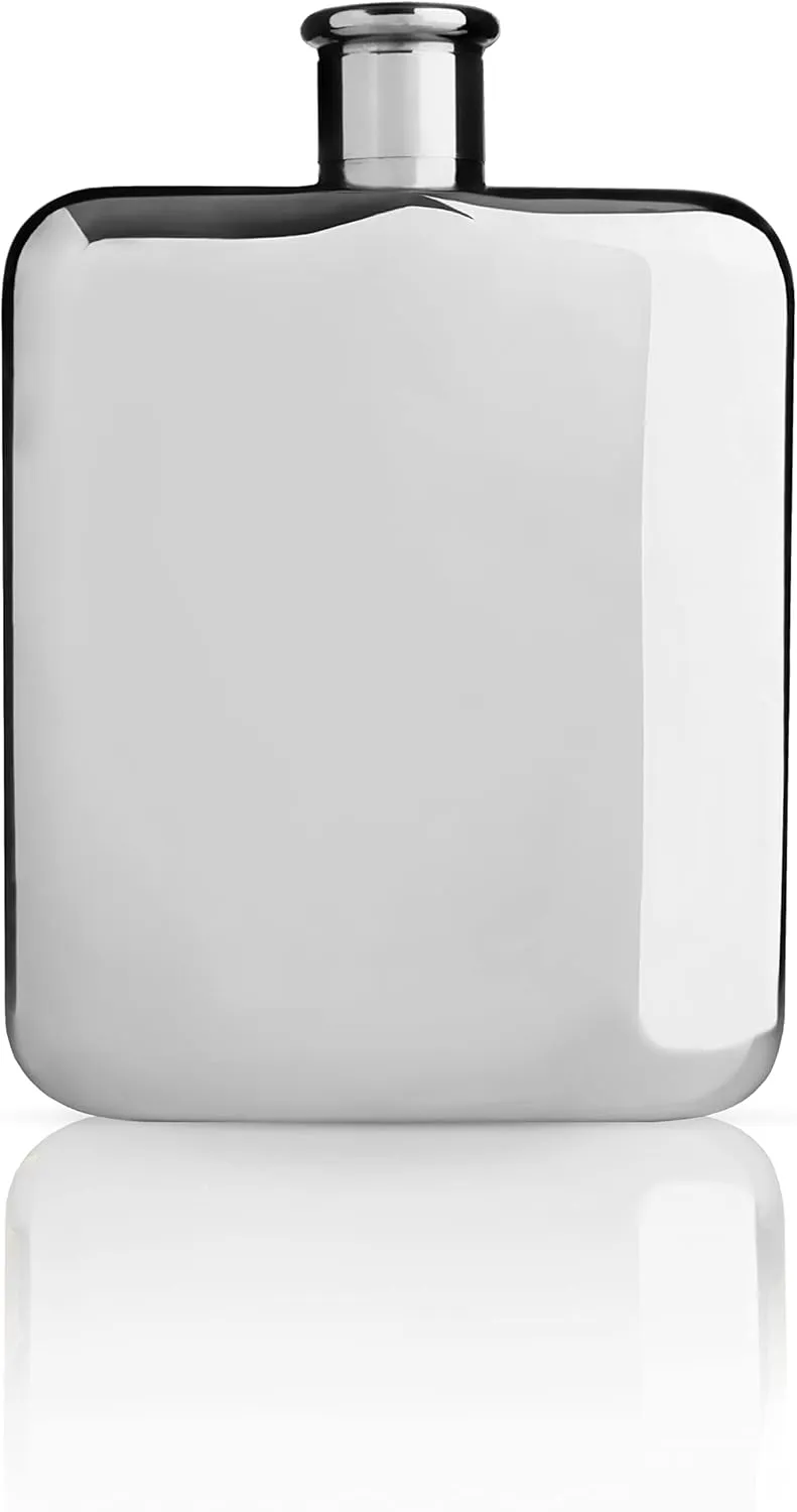Viski Silver Polished Stainless Steel Flask With Screw Top for Alcohol, Liquor, Men - 6 Ounces, Set of 1