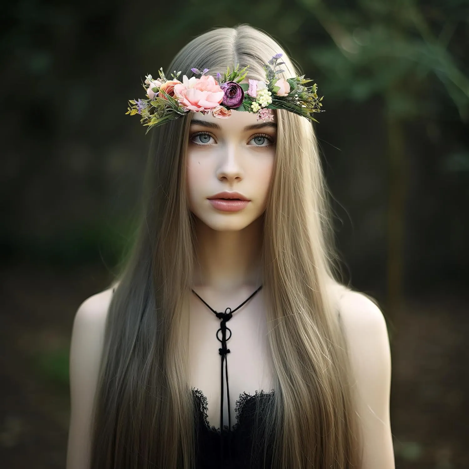 Vivivalue Floral Crown Women Flower Headband Floral Headpiece Halo Wedding Party Festival Photos