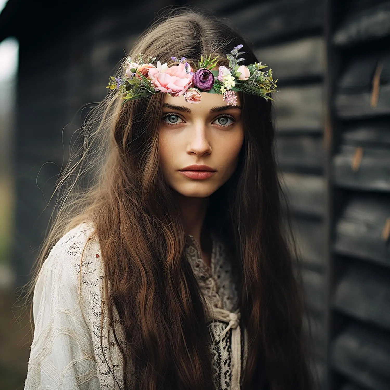 Vivivalue Floral Crown Women Flower Headband Floral Headpiece Halo Wedding Party Festival Photos