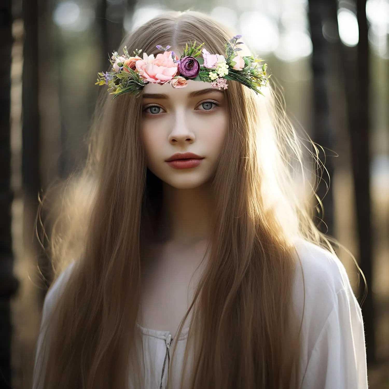 Vivivalue Floral Crown Women Flower Headband Floral Headpiece Halo Wedding Party Festival Photos