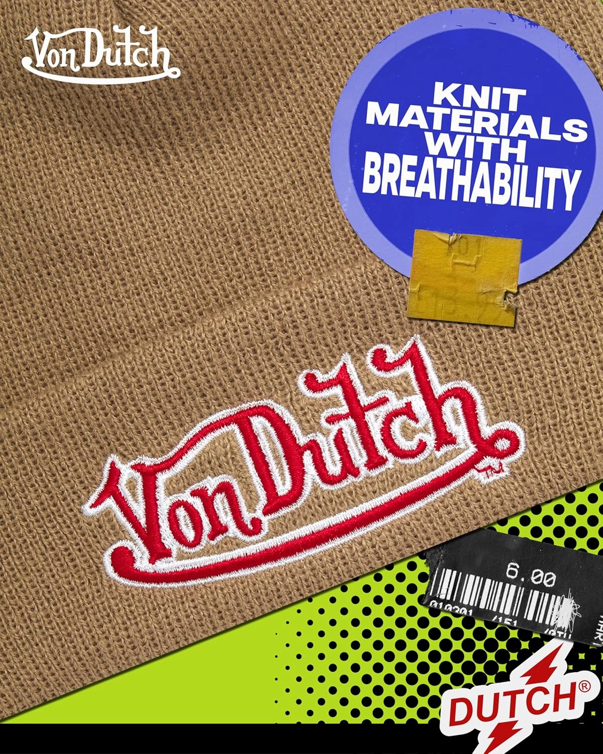 Von Dutch Womens Beanie Hat - Soft Cuffed Knitted Skull Cap Graphic Winter Beanie for Women with Embroidered Logo