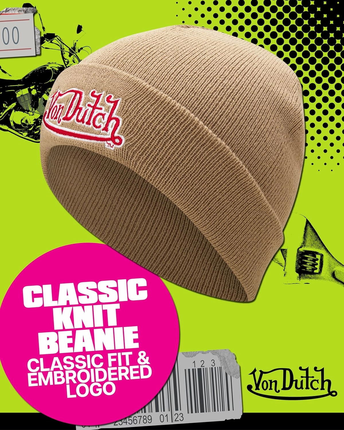 Von Dutch Womens Beanie Hat - Soft Cuffed Knitted Skull Cap Graphic Winter Beanie for Women with Embroidered Logo
