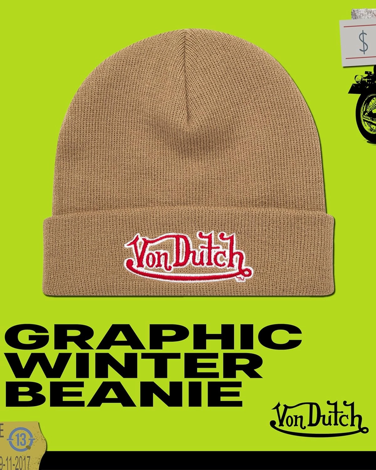 Von Dutch Womens Beanie Hat - Soft Cuffed Knitted Skull Cap Graphic Winter Beanie for Women with Embroidered Logo