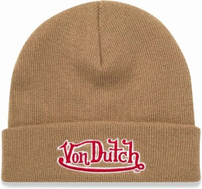 Von Dutch Womens Beanie Hat - Soft Cuffed Knitted Skull Cap Graphic Winter Beanie for Women with Embroidered Logo