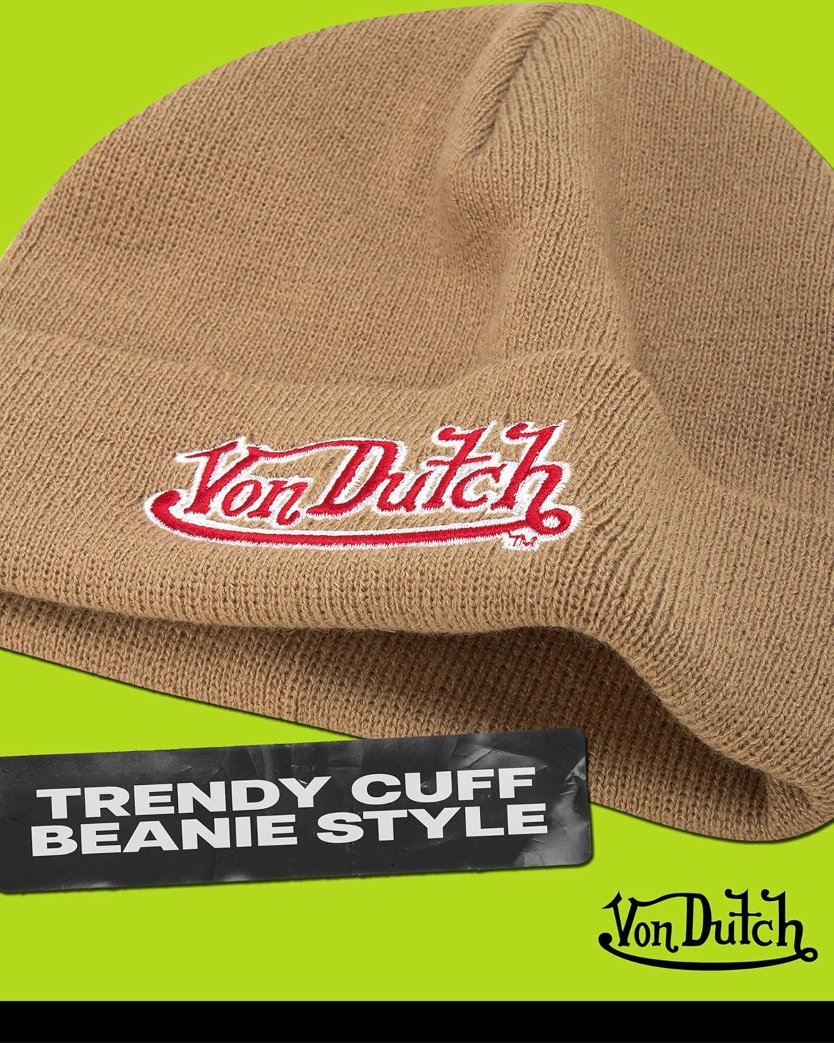 Von Dutch Womens Beanie Hat - Soft Cuffed Knitted Skull Cap Graphic Winter Beanie for Women with Embroidered Logo