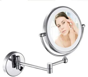 Wall Mounted Makeup Mirror with 360-Degree Swivel Rotation, 8-Inch Chrome Finish – LED Lighted, Perfect for Makeup, Shaving & Tweezing(5X)