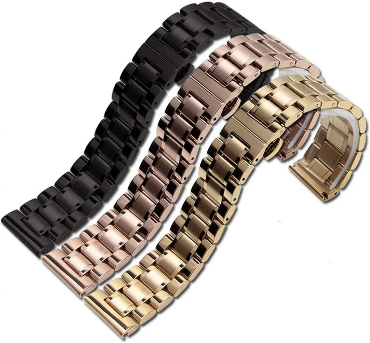 watch strap 14mm 16mm 18mm 22mm 24mm stainless steel bracelet wristband butterfly buckle rose gold silver