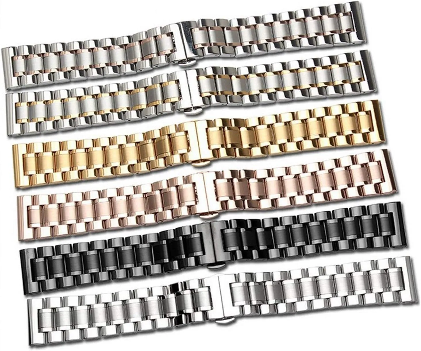 watch strap 14mm 16mm 18mm 22mm 24mm stainless steel bracelet wristband butterfly buckle rose gold silver
