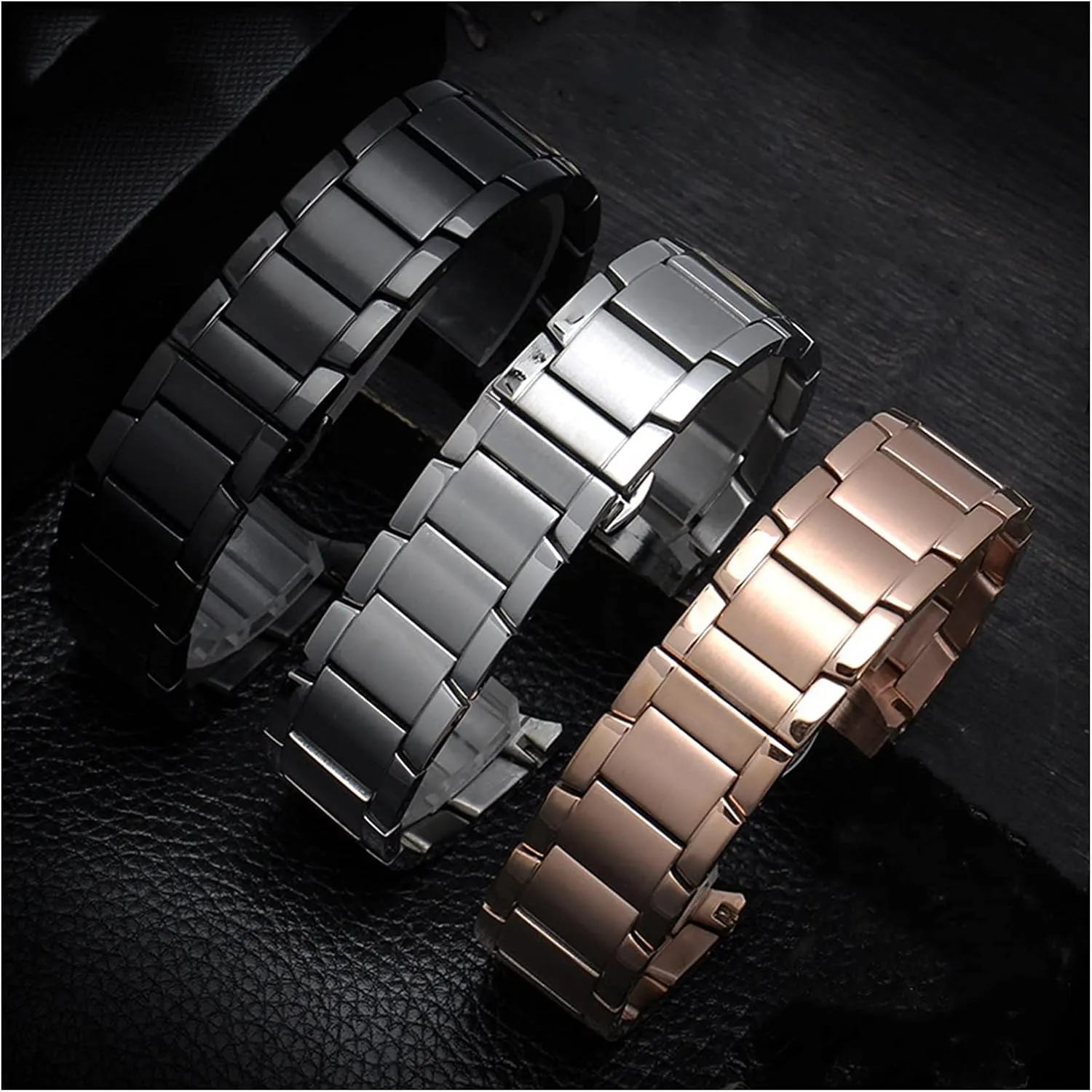 Watch Strap Metal Stainless Steel Strap, Suitable for Smart Watch Strap Strap Butterfly Buckle Frosted Black Silver Rose Gold 22mm