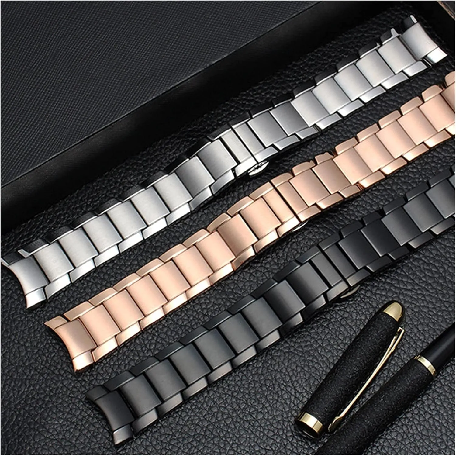 Watch Strap Metal Stainless Steel Strap, Suitable for Smart Watch Strap Strap Butterfly Buckle Frosted Black Silver Rose Gold 22mm