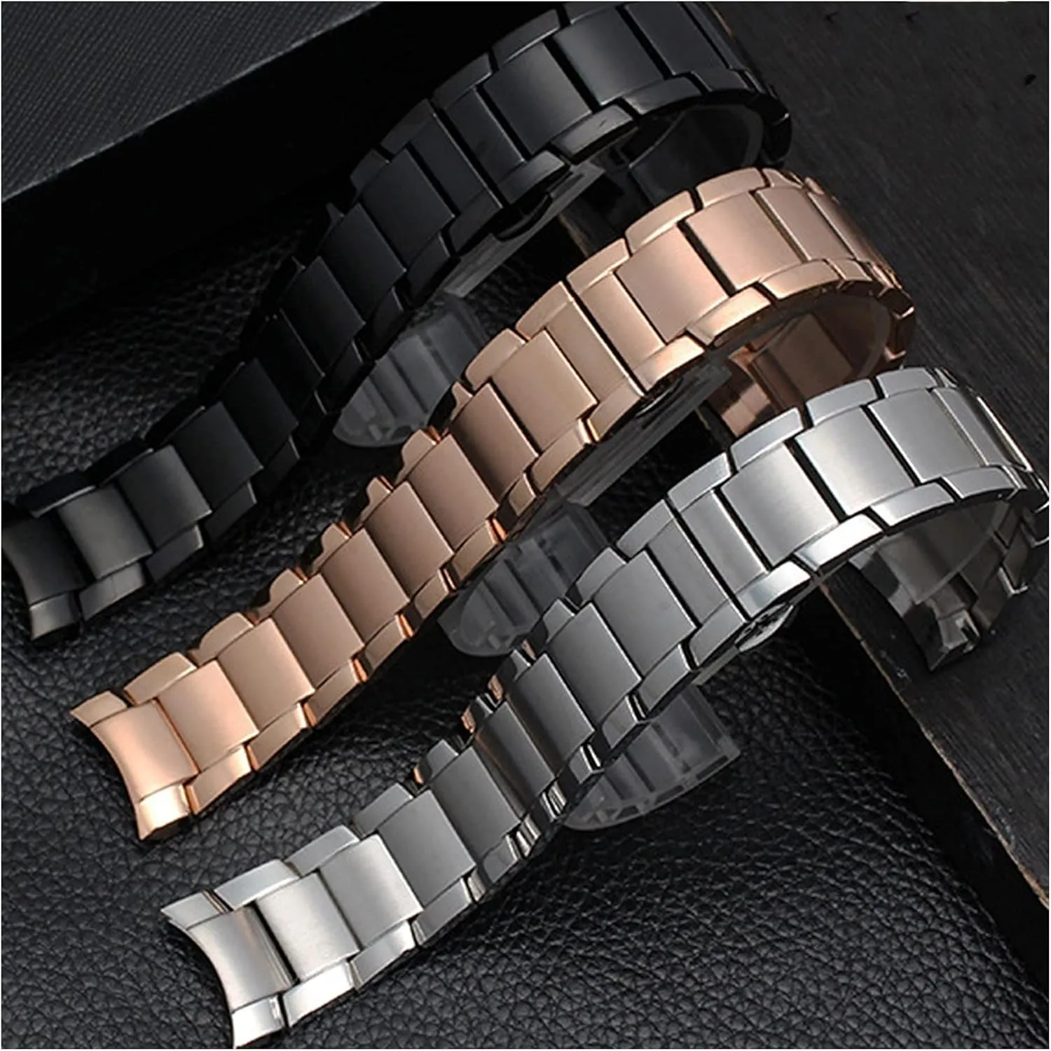 Watch Strap Metal Stainless Steel Strap, Suitable for Smart Watch Strap Strap Butterfly Buckle Frosted Black Silver Rose Gold 22mm