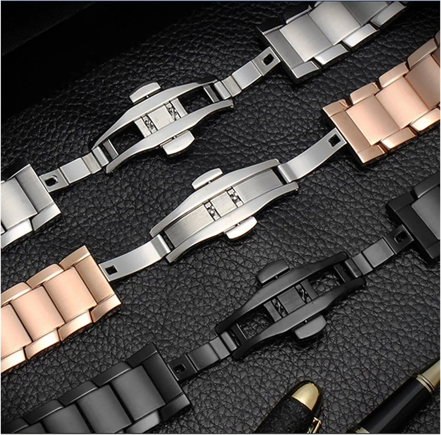 Watch Strap Metal Stainless Steel Strap, Suitable for Smart Watch Strap Strap Butterfly Buckle Frosted Black Silver Rose Gold 22mm