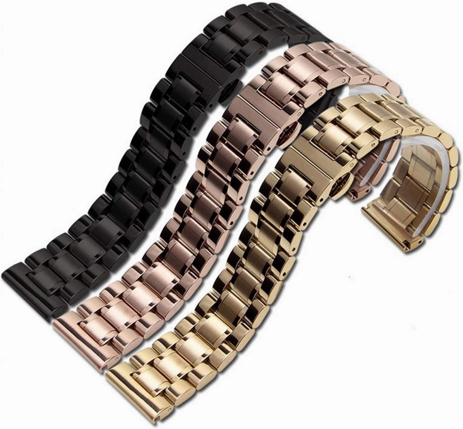 watch strap 14mm 16mm 18mm 22mm 24mm stainless steel bracelet wristband butterfly buckle rose gold silver