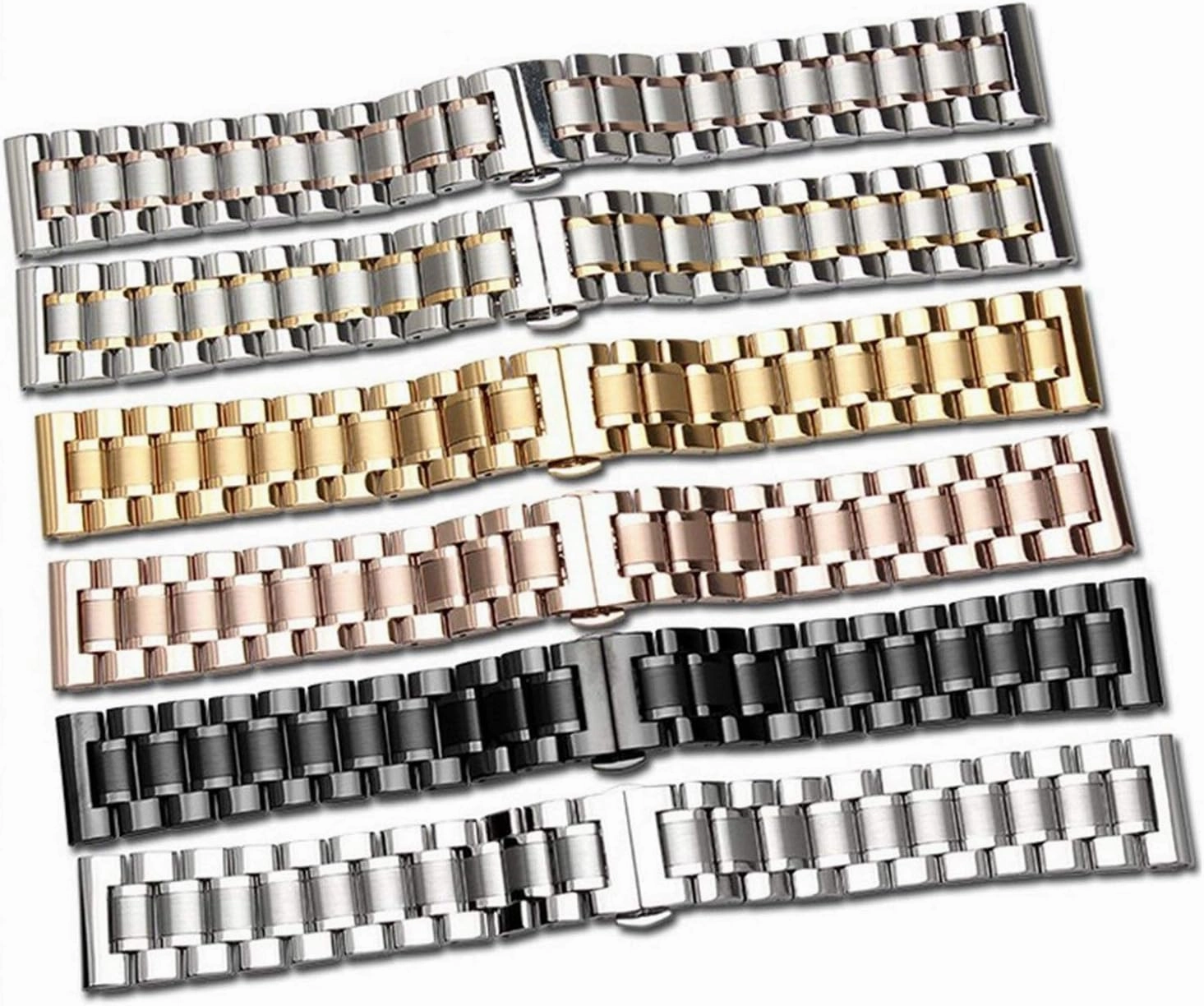 watch strap 14mm 16mm 18mm 22mm 24mm stainless steel bracelet wristband butterfly buckle rose gold silver