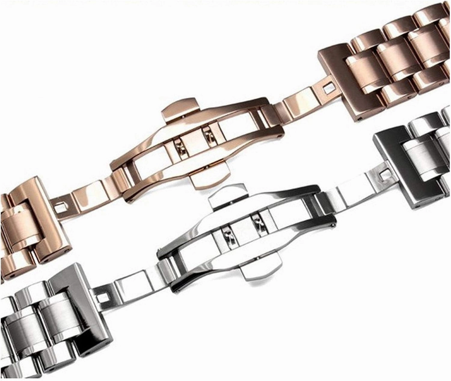 watch strap 14mm 16mm 18mm 22mm 24mm stainless steel bracelet wristband butterfly buckle rose gold silver