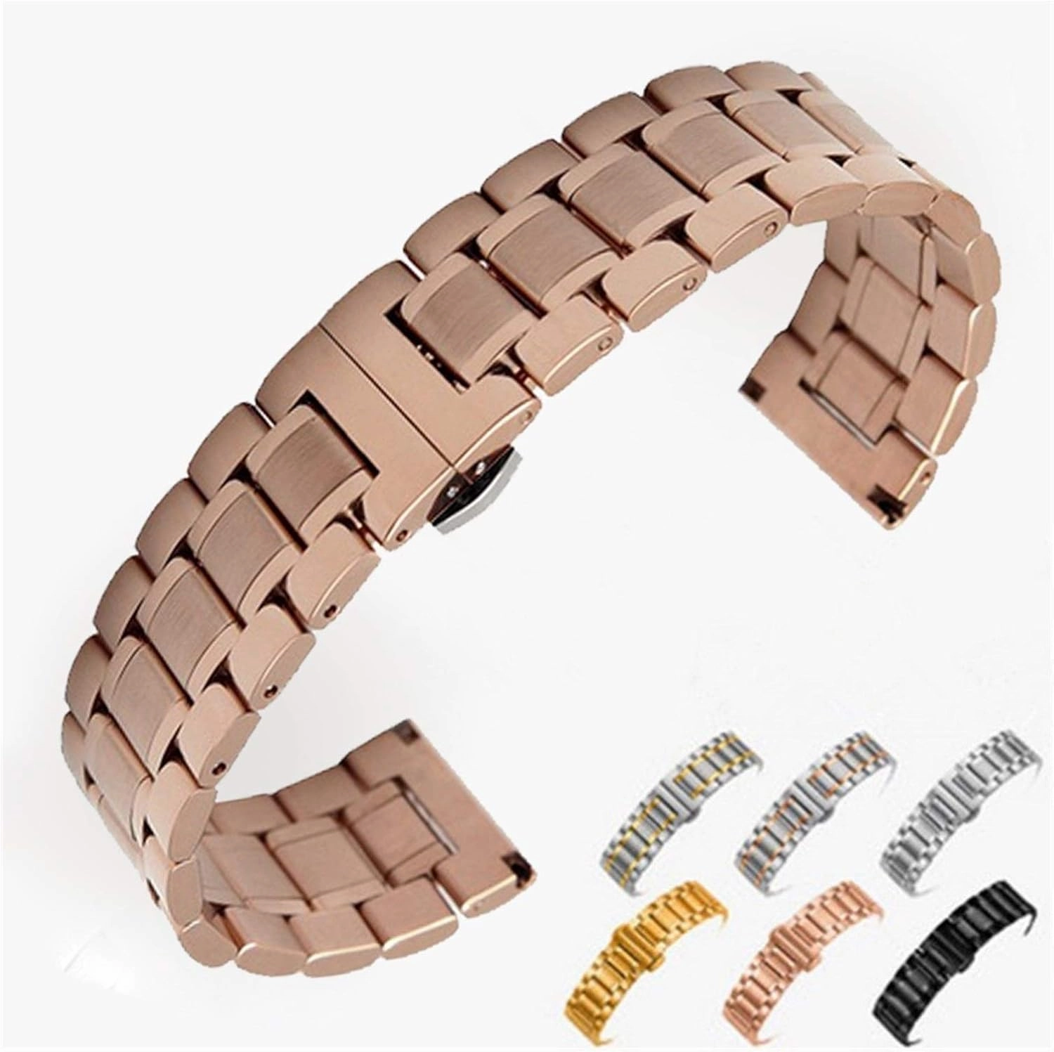 watch strap 14mm 16mm 18mm 22mm 24mm stainless steel bracelet wristband butterfly buckle rose gold silver