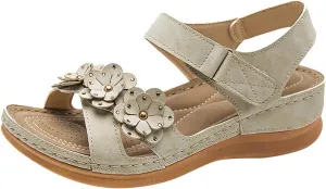 Wedge Sandals for Women Comfortable Dressy Summer Open Toe Orthotic Sandals Fashion Flower Decorate Casual Sandal Soft Cushion Low Wedge Walking Shoes Outdoor