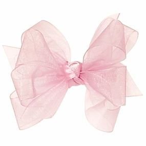 Wee Ones Girls' Organza Double Hair Bow on a WeeStay Clip with Satin Knot Center, Mini, Light Pink