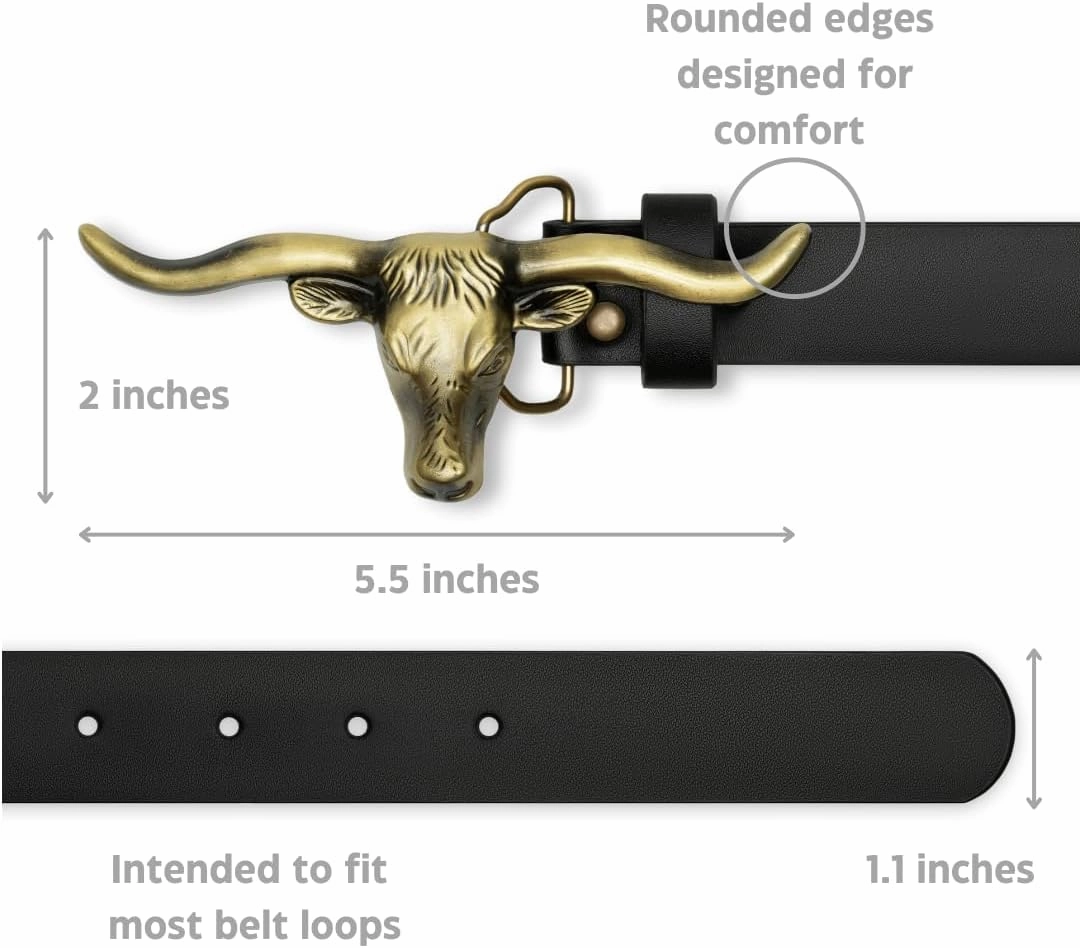 Western Belts for Woman - Leather Cowgirl Belt w/Longhorn Bull Metal Belt Buckle - Stylish Country Concert Outfits
