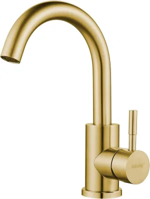 Wet Bar Sink Faucet Single Hole Brushed Gold, Modern Single Handle Bathroom Sink Faucet Commercial Stainless Steel Prep Sink Faucet