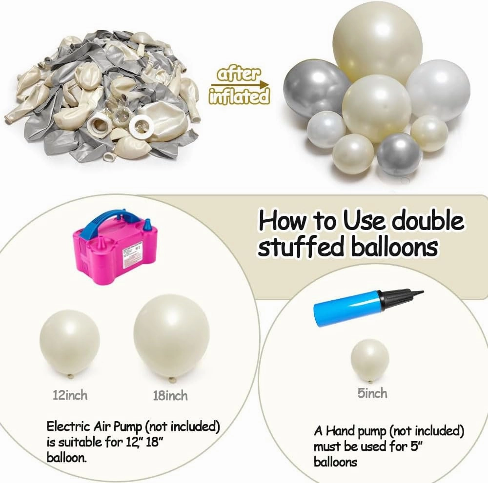 White and Silver Balloon Garland - Double Stuffed Pearl Sand White Silver Balloons Arch Kit 5 12 18 inch for Birthday Graduation Bar Mitzvah Bachelorette Wedding Baby Shower Party Decoration