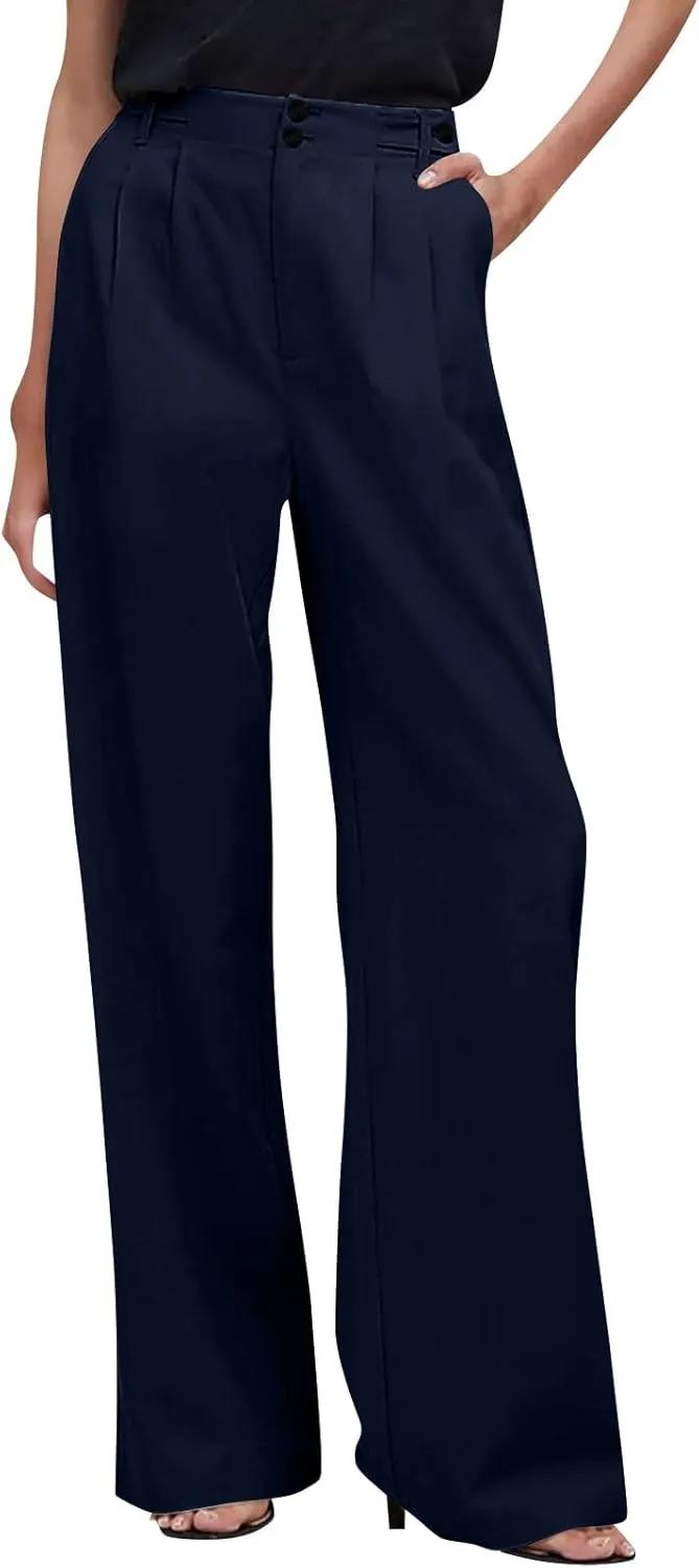 Wide Leg Dress Pants for Women High Waisted Business Casual Pants Baggy Comfy Office Work Pants Trousers with Pockets