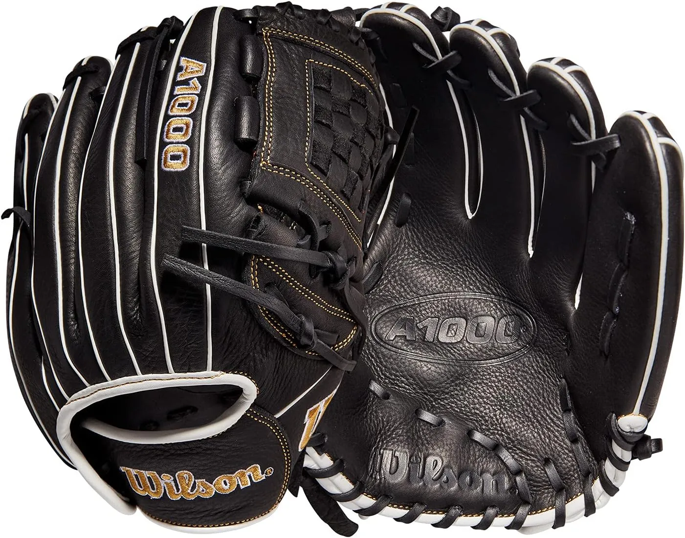 Wilson 2022 A1000 P12 12" Fastpitch Pitcher's Glove - Left Hand Throw, Black/Metallic Gold/White
