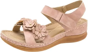 Women Comfortable Sandals Orthotic Walking Slides Sandals Comfortable Arch Support Cushion Walking Sandal Fashion Flowers Decor Ankle Strap Shoes Slip On Indoor Outdoor