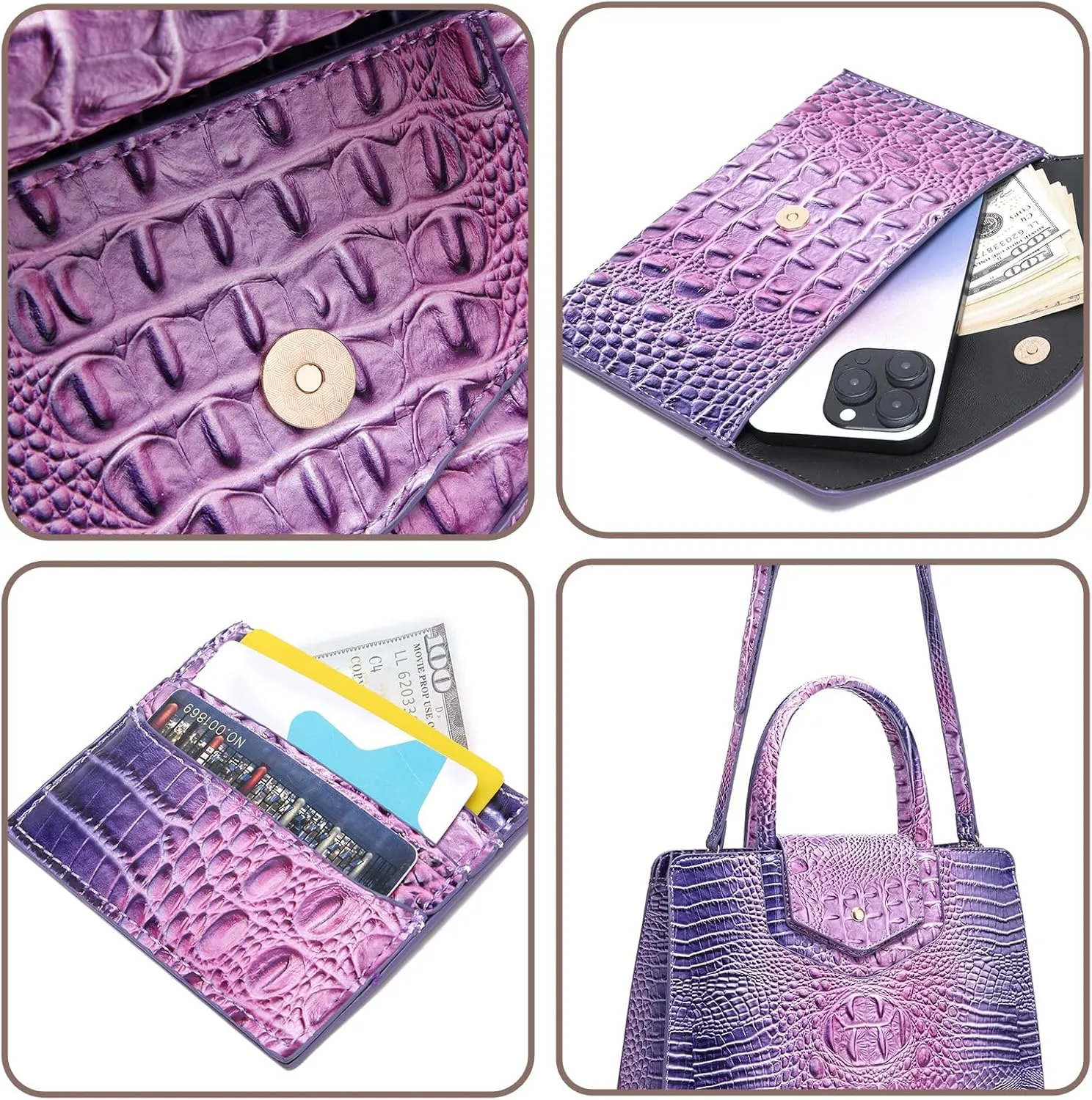 Women Embossed Pattern Satchel Handbags Wallet 3 pcs Set Crossbody Tote Top Handle Vegan Leather Ladies Bag