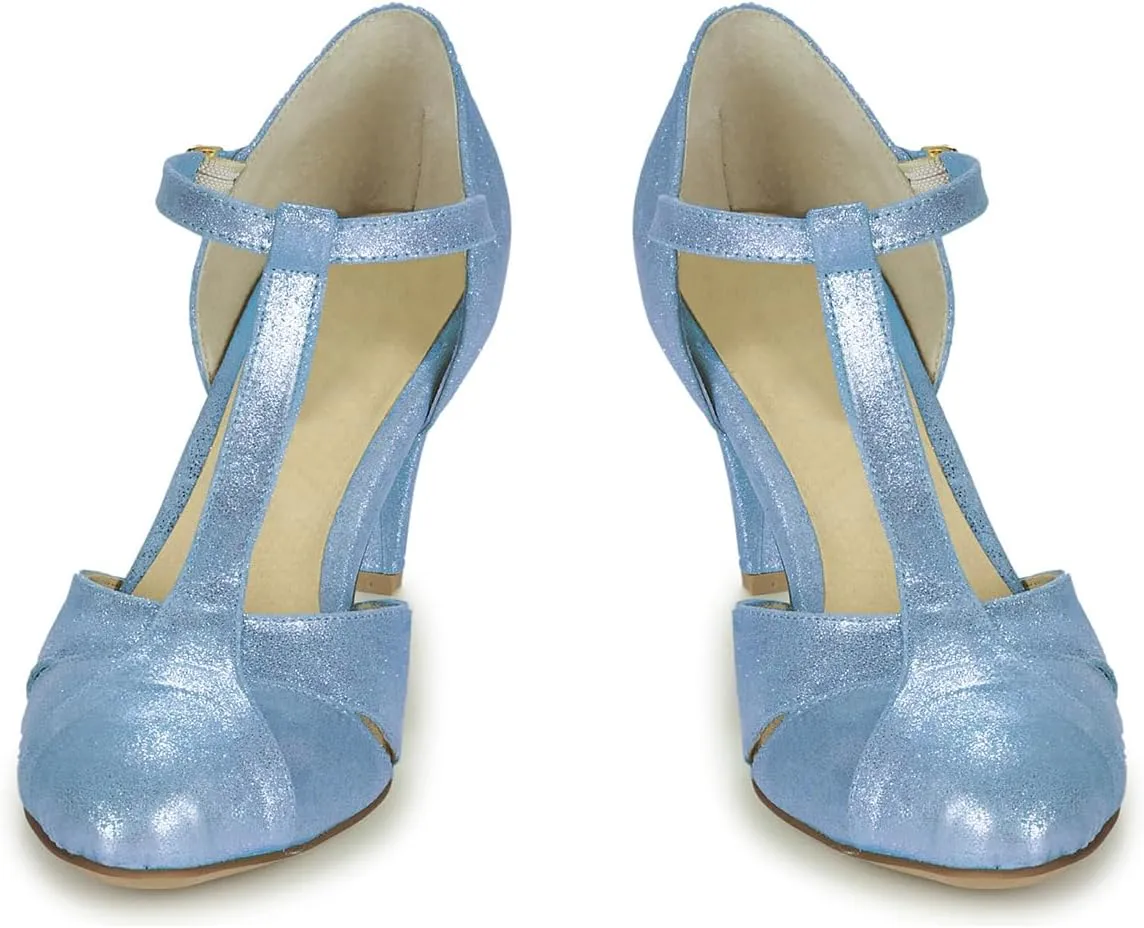 Women Kitten Heels Mary Jane Pumps Shoes Ankle T-Strap Closed Round Toe Sandals Heeled Cut Out Suede Mary Janes Dress Shoe Mid Thin Heel Patchwork Office Ladies Wedding Party Dance 4-11 M US