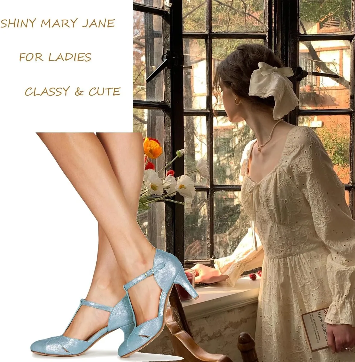 Women Kitten Heels Mary Jane Pumps Shoes Ankle T-Strap Closed Round Toe Sandals Heeled Cut Out Suede Mary Janes Dress Shoe Mid Thin Heel Patchwork Office Ladies Wedding Party Dance 4-11 M US