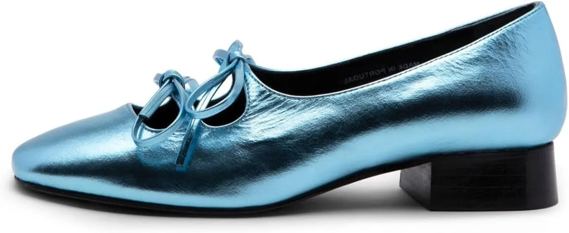 Women Low Chunky Heel Pumps Square Toe Bow Dress Pumps Lace Up Comfort 1 inch Block Heel Dress Shoes Slip On Chic Cute Basic Office Ladies Loafer Shoes Party Dating 4-11 M US