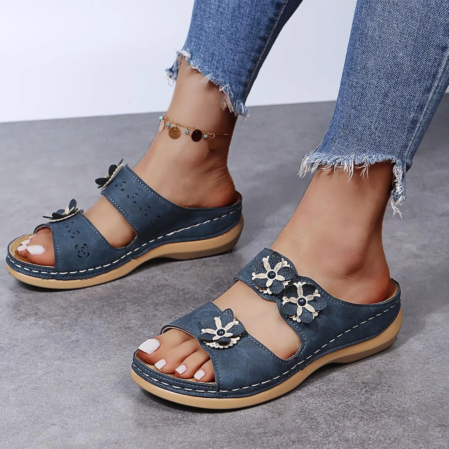 Women Shoes Sandals Thick Sole Wedge Heel Lightweights Flowers Casual And Comfortable Cute Fancy Sandals for Women Wedge