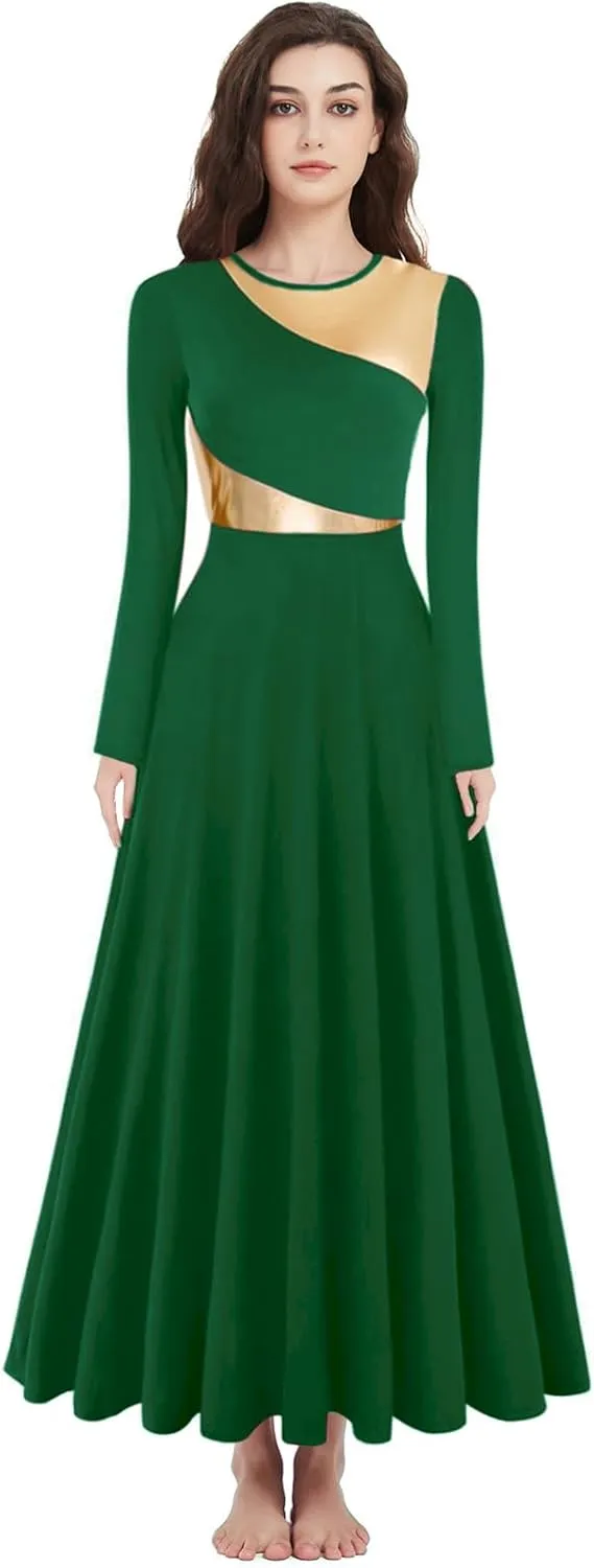 Women Worship Liturgical Dance Dress Full Length Church Robe Modern Praise Dance Dress Lyrical Headwear