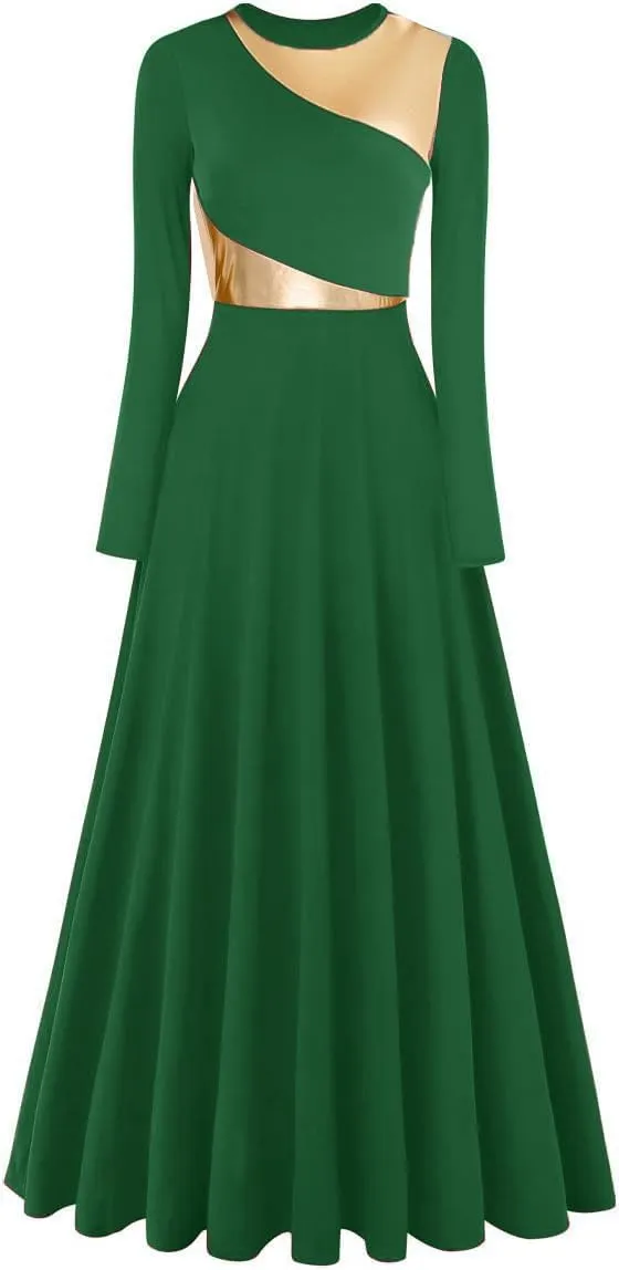 Women Worship Liturgical Dance Dress Full Length Church Robe Modern Praise Dance Dress Lyrical Headwear