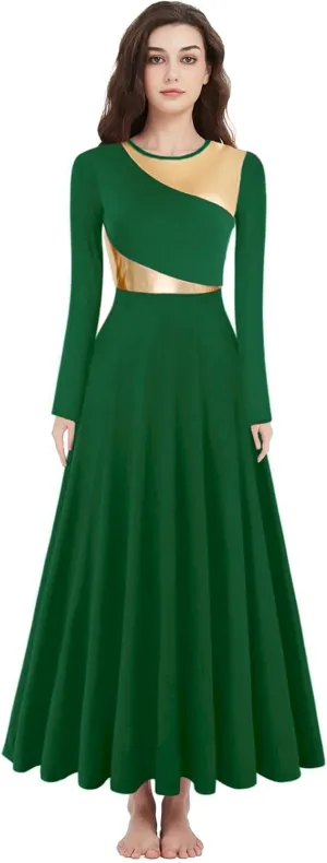 Women Worship Liturgical Dance Dress Full Length Church Robe Modern Praise Dance Dress Lyrical Headwear