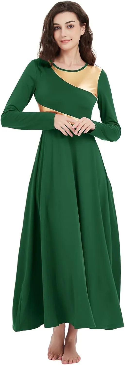 Women Worship Liturgical Dance Dress Full Length Church Robe Modern Praise Dance Dress Lyrical Headwear