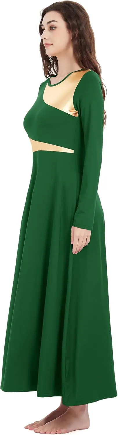 Women Worship Liturgical Dance Dress Full Length Church Robe Modern Praise Dance Dress Lyrical Headwear