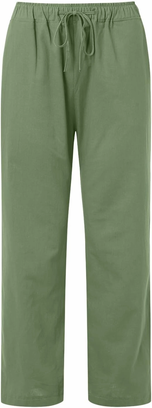 Women Linen Blend Summer Comfy Palazzo Lounge Pants Elastic Waisted Baggy Stretchy Loose Fit Pant Trousers