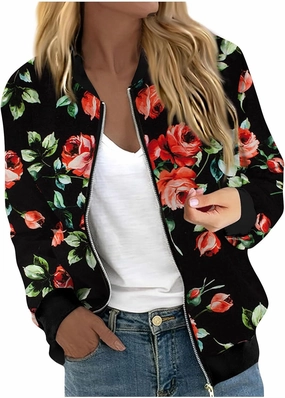 Women's Casual Bomber Jacket Lightweight Windbreaker Jackets Long Sleeve Windproof Spring Fall Jackets with Pockets