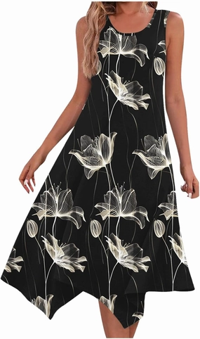 Women's Casual Dresses 2025 Summer Sleeveless Midi Sundress Flowy Ruffle Hem Swing Long Dress Beach Vacation