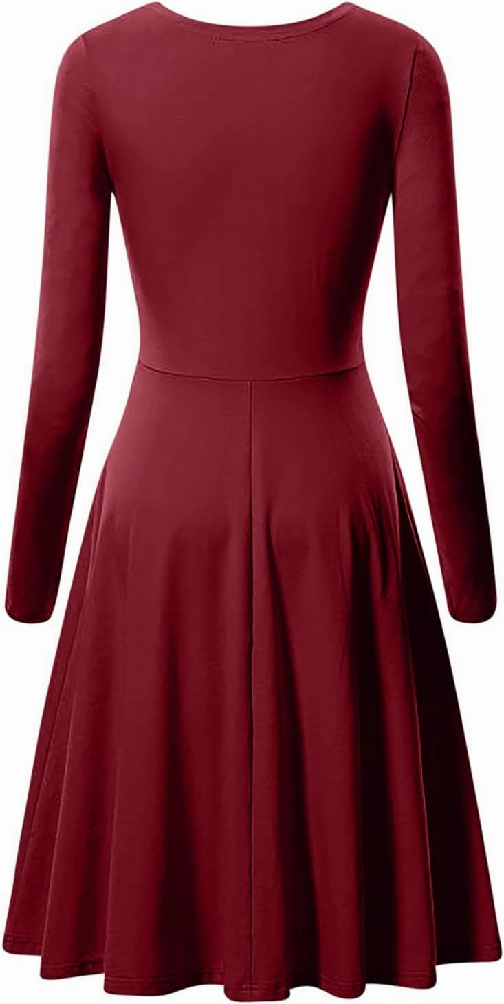 Women's Dresses Fall Casual 2024 Long Sleeve Pleated Elegant a Line Dress Plus Size Flowy Lightweight Long Maxi Dress