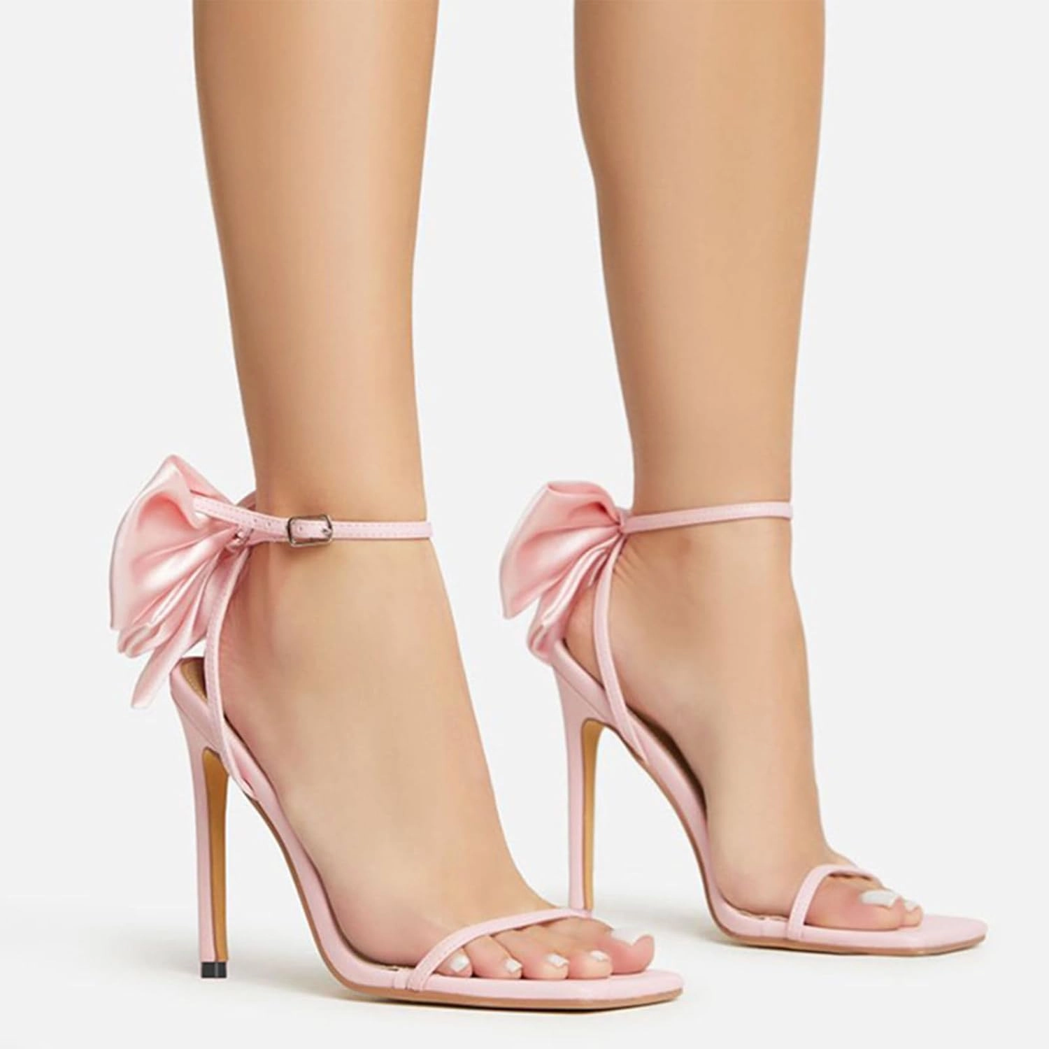Women's Heels Satin Bow Open Toe Ankle Strap High Heels Wedding Party Dress Shoes Slingback Stilettos Sexy Square Toe Strappy High Heels Sandals