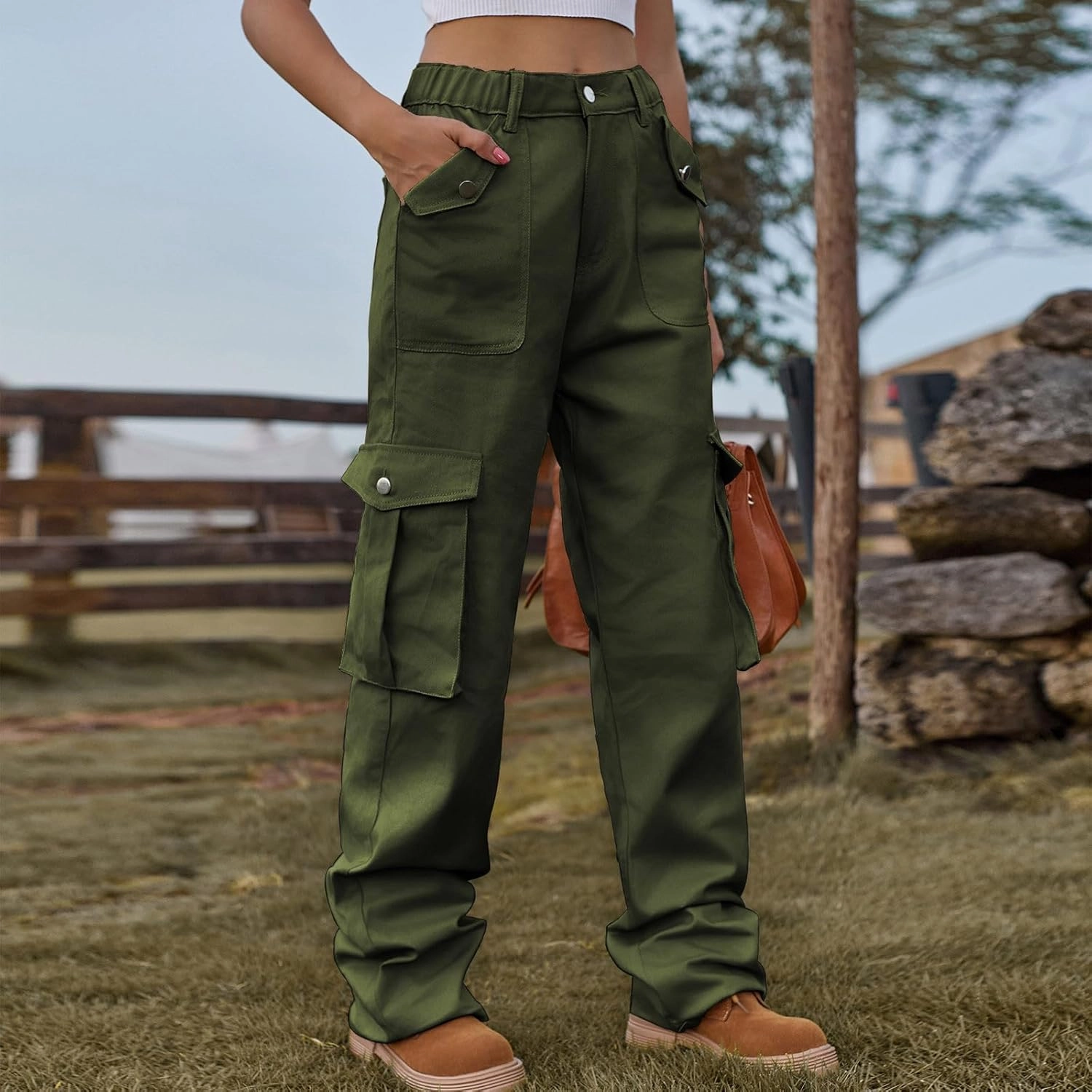 Women's High Waist Cargo Jeans Casual Baggy Wide Leg Cargo Pants Denim Jeans Y2K Streetwear Long Pant Trousers