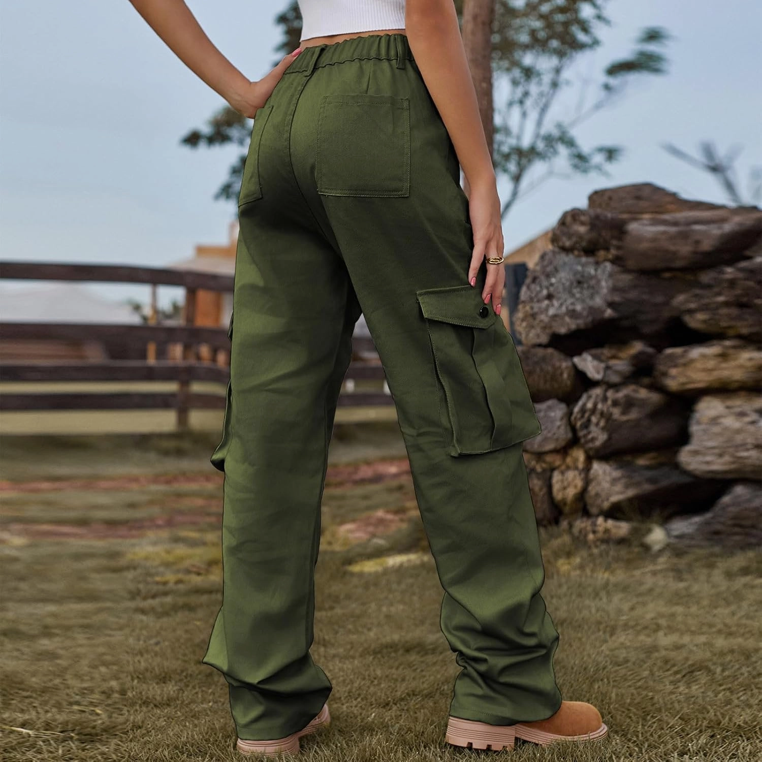 Women's High Waist Cargo Jeans Casual Baggy Wide Leg Cargo Pants Denim Jeans Y2K Streetwear Long Pant Trousers