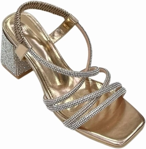 Women's Lace Up Strap Rhinestone Chunky Heel Open Toe High Heeled Sandals Chunky Heel Square Cross Shoes
